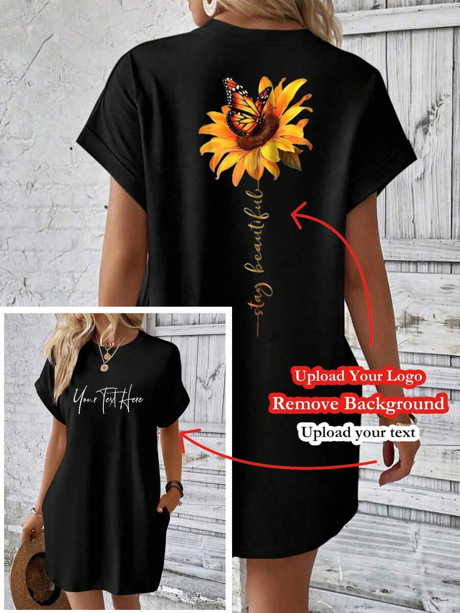 Vestido Feminino Personalizado - Personalize Seu Logotipo e Texto Verão Preto Elegante - Preto - Visão 1