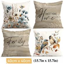 Bộ 4 vỏ gối họa tiết hoa và chim, in một mặt, thích hợp cho phòng khách, phòng ngủ, trang trí nhà cửa, mọi mùa. - Nhiều màu - Xem 12