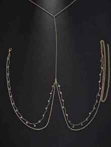 1pc Fashionable Sexy Crystal Embellished Halter Waist Chain, Suitable For Beach Party, Holiday Gift - Gold - View 7