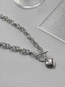 Heart Charm OT Buckle Necklace Valentines,Mom,Mother,Mother's Day,Gift - 銀色 - 查看 2