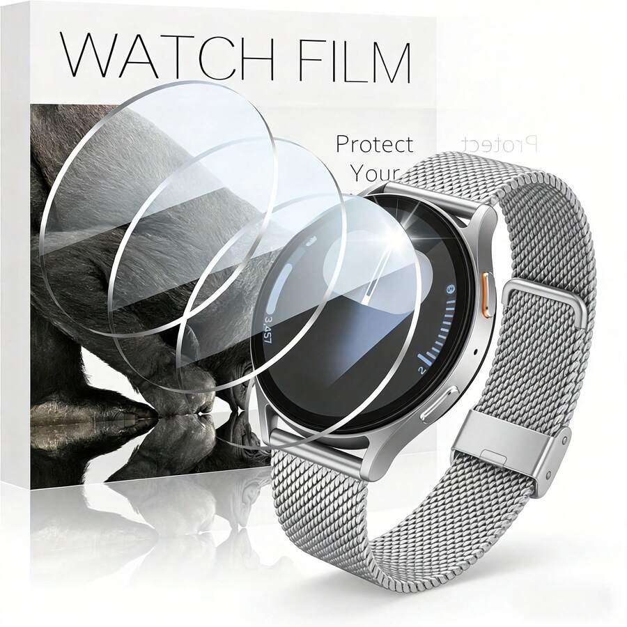 3片装透明屏幕保护膜,适用于三星Galaxy Watch6/7/8系列智能手表,采用钢化玻璃材质,9H硬度,高品质材料,触感顺滑,高清防刮,高端手表配件,A+级保护膜,时尚礼物,适合送给男朋友/女朋友 - 適用於Galaxy Watch 7 40毫米 - View 1