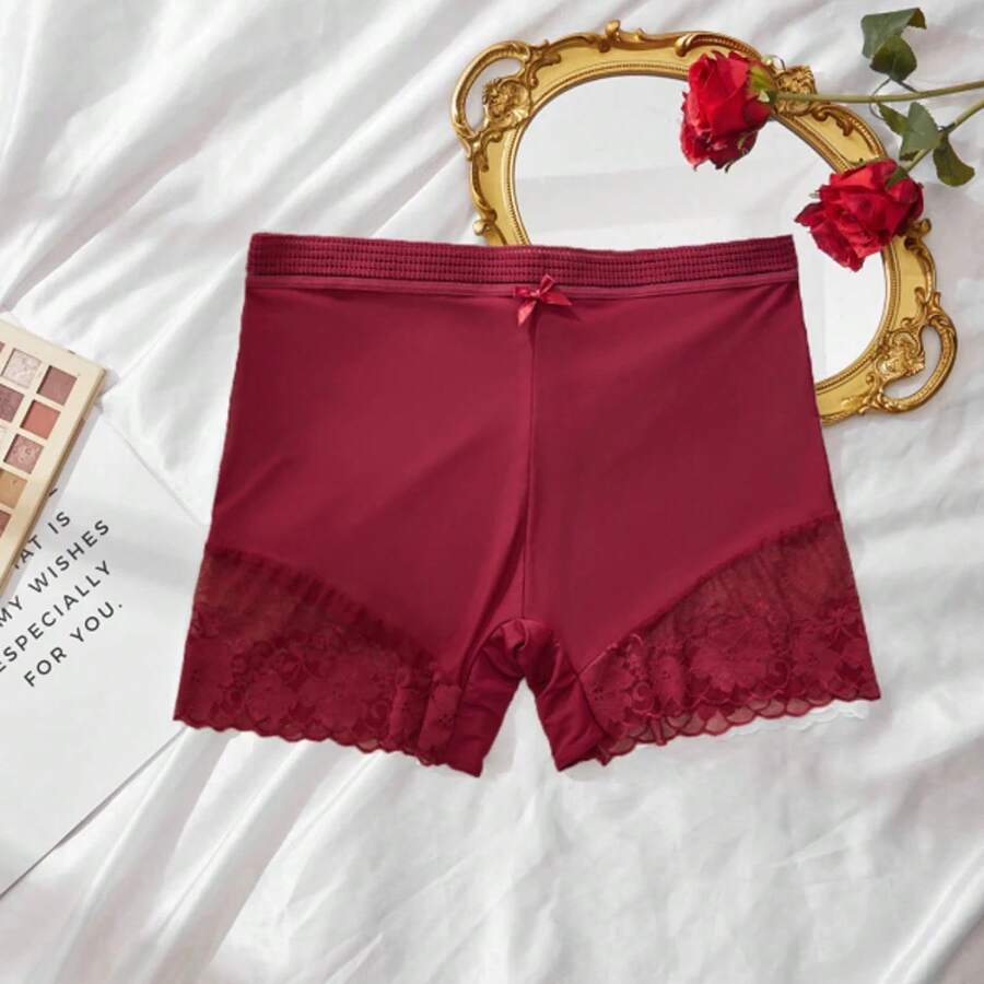 S-4XL Calzoncillos tipo bóxer de tiro medio para mujer, cómodos y transpirables de encaje y tiro medio elástico sexy - P19-hongse - Ver 1