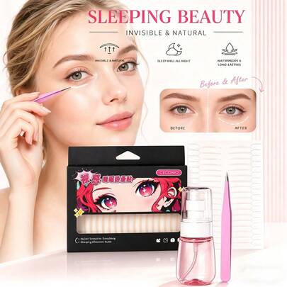3PCS/1PC Eyelid Tape Set, Includes Tweezers + Refillable Spray Bottles. Invisible Matte Eyelid Tapes, Waterproof & Sweatproof Spray Bottles With Auxiliary Handle, Convenient For Beginners And Slouchy People To Create Innocent Big Eyes Look. 128 Tapes Large Capacity, Finely Divided Spray Bottles For Portable Use, Delicate Mist, Evenly Distributed, Suitable For Students, Commuters, And Beginners For Daily Use.