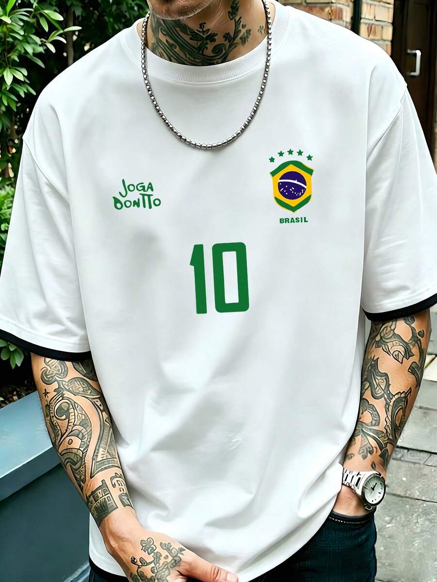 Áo thun nam in hình, áo bóng đá Brazil cổ điển - Số 10 huyền thoại, áo bóng đá, vải dệt kim thoáng khí, thiết kế cổ tròn dáng regular fit. - trắng - Xem 1