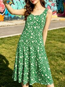 Spring/Summer Casual Vacation Style Ditsy Floral Slim Fit Versatile Dress, Perfect For Mother's Day - Lime Green - View 4