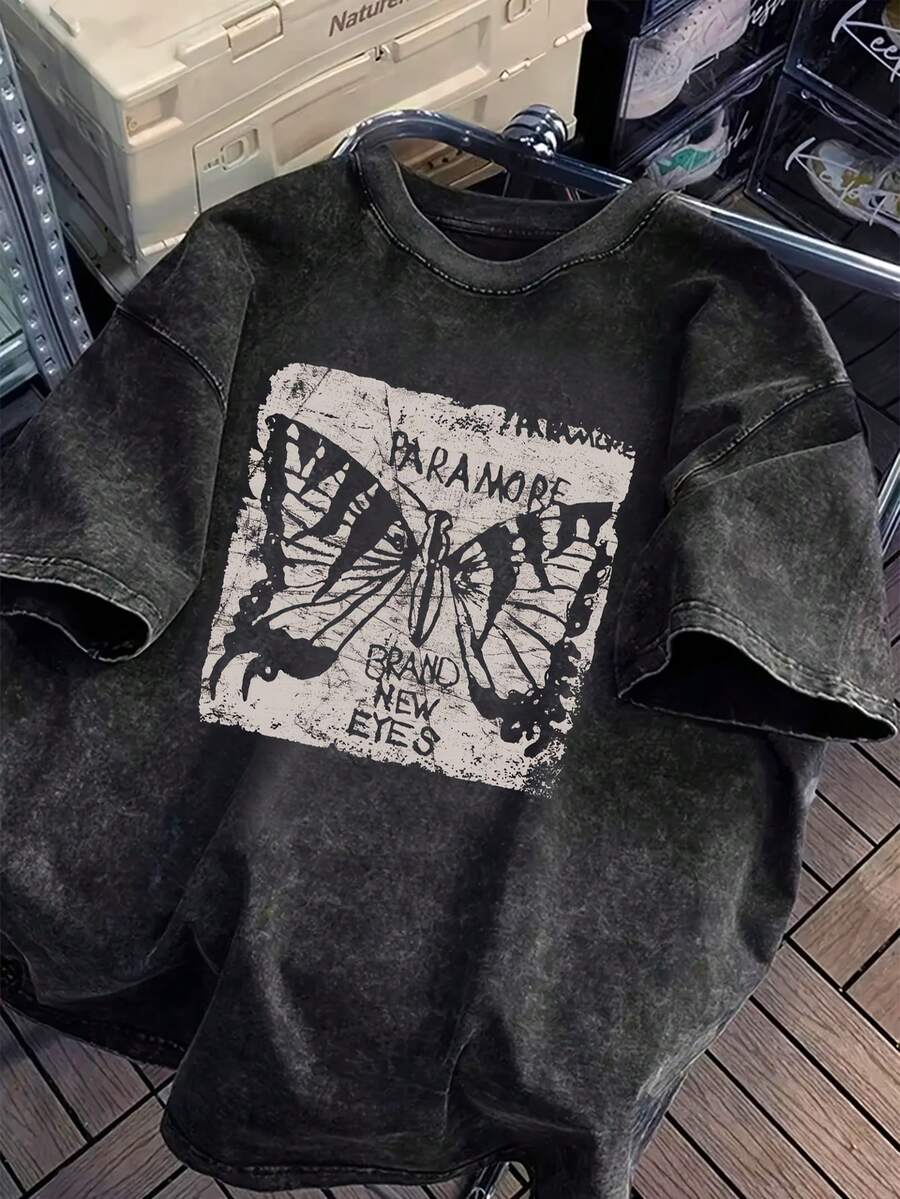 Vintage Washed Oversized Street Style T-Shirt For Women With Butterfly Print - A Breathable Top For Summer Y2K Aesthetics - 彩色 - 查看 1