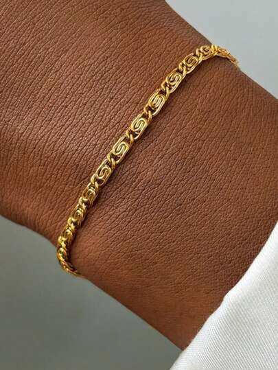 1pc Stainless Steel Bracelet Waterproof Chain Thin Chain 18k Gold Plating Women Bracelet Minimalism Patterned Bracelet For Women Daily Wearing