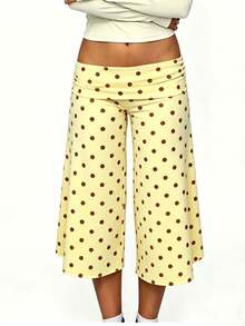 Women's Wide Leg Capri Pants, Low Waist Loose Fit Stretchy Cropped Trousers, Casual Y2K Streetwear Summer Daily Going Out Vacation Pants For Ladies - Màu vàng - Xem 1