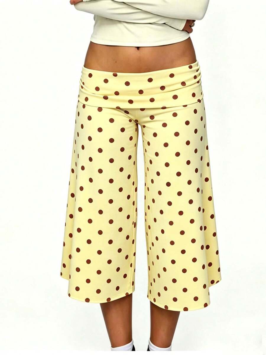Women's Wide Leg Capri Pants, Low Waist Loose Fit Stretchy Cropped Trousers, Casual Y2K Streetwear Summer Daily Going Out Vacation Pants For Ladies - Màu vàng - Xem 1