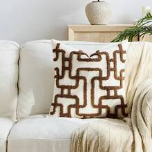1 buah Sarung Bantal Hias Geometris Chenille Bohemian, Sarung Bantal Dekoratif Sempurna untuk Tempat Tidur, Sofa, Bangku Luar Ruangan di Rumah, Isian Bantal Tidak Termasuk - cokelat - View 7