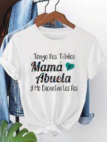Camiseta de mamá y abuela para mujer, título bilingüe de mamá y abuela, camiseta con estampado gráfico, suave e informal para uso diario, para el orgullo de la herencia latina, regalo para el Día de la Madre. Camiseta blanca con letras azules, regalos de la abuela para la madre, ropa de primavera y verano, diseño gráfico divertido, ajuste cómodo, tela ligera, ropa con temática familiar, material transpirable, camiseta de manga corta, familias bilingües. 100% Algodón - Blanco - Ver 7