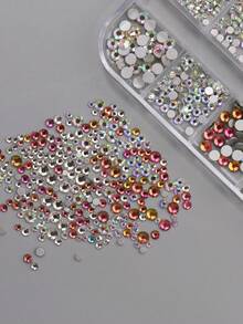 Perhiasan Kuku 12 Kompartemen Gaya Campuran dengan Dasar Datar, Rhinestone Warna Perak/AB, Dekorasi Seni Kuku Buatan Tangan DIY Tiga Dimensi, Cocok untuk French Manicure, Pesta, Festival Musik, Pernikahan, Desain Seni Musim Panas - MultiWarna - View 3