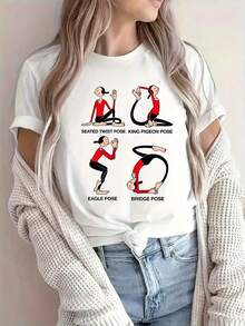 GiftGiftOlive Oyl, POSE, Yoga, Women's Summer Clothes, Cute Sets, Party Gifts, Affordable And Adorable, New Casual T-Shirts For Women 100% Soft Cotton - 白色 - 查看 3