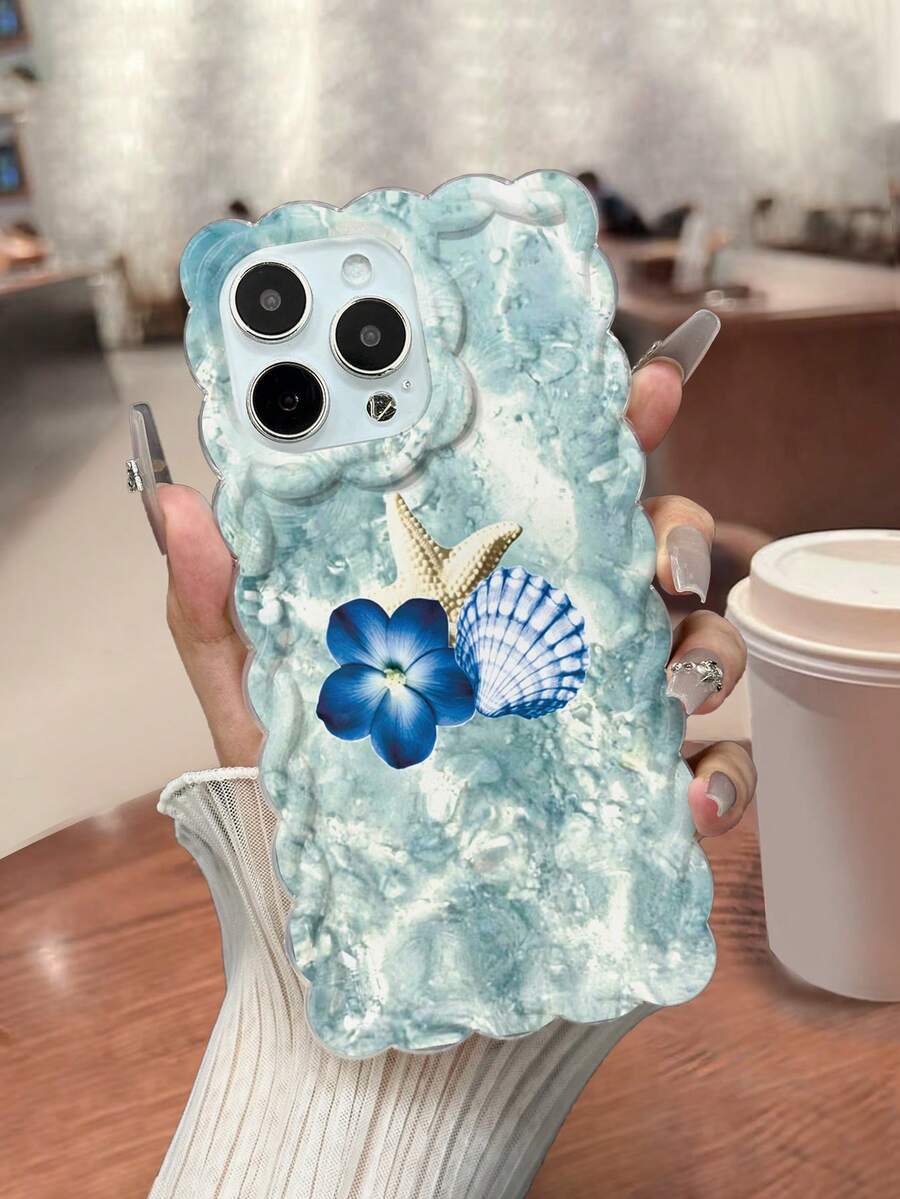 海星彩绘编织波浪边时尚简约加厚防摔手机保护壳，适用于 17/17 Pro/ 15 Pro Max/ 16/16 Pro/16 Pro Max/16 Plus/15 XR/7/8/15 Pro Max/12 Pro Max/13 Pro Max/14 Pro Max/13/14/11/12/14 手机壳 - 彩色 - 查看 1