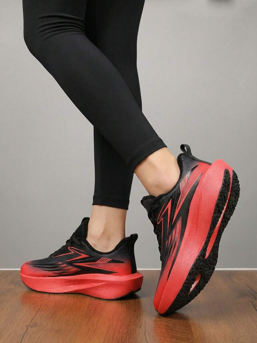 Women's Lightweight Shock-Absorbing Soft-Sole Fitness Shoes For Gym, Indoor Skipping Rope, Marathon Running And Workout - Black and Red - View 1