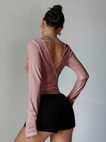 Sporty White Backless Long Sleeve Cropped Top, Perfect For Fitness And Daily Wear, Super Eye-Catching Sports - Dusty Pink - View 1