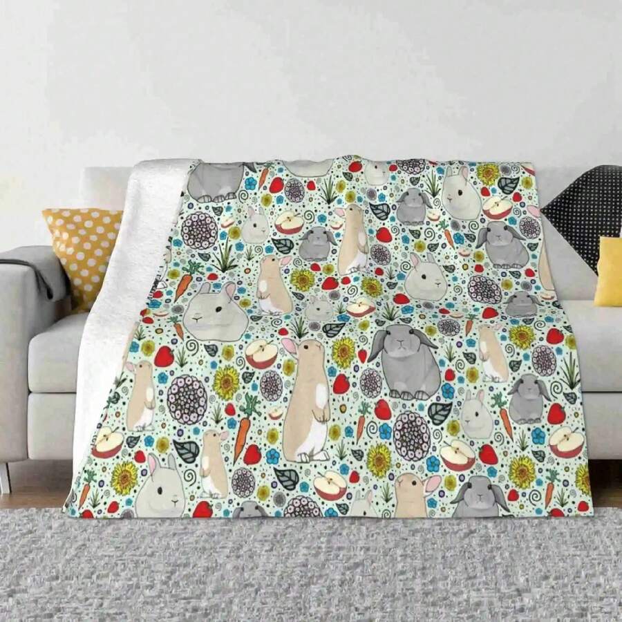 Bunny Rabbits Creative Design Light Thin Soft Flannel Blanket Cute Rabbits Pet Rabbits Rabbit Cartoon Rabbit Illustration - 1 - Ver 1