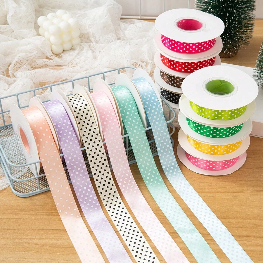 5码 20毫米 印花波点缎带蝴蝶结 派对 圣诞节 婚礼装饰 DIY 礼品包装(不含纸筒卷) - 5碼波點 - 查看 1