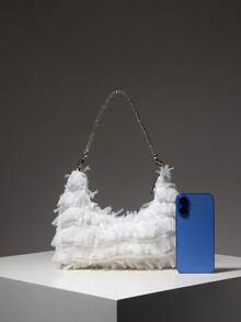 (Random Pattern) Women's Lace Ruffle Handle Handbag, Suitable For Evening Party, Elegant Ladies Wallet, Women's Gift - White - View 3