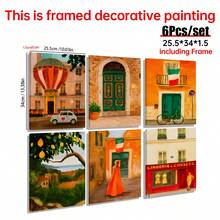 1/6pcs Italian Town Canvas Wall Art Posters, Room Home Decor Aesthetic Decorations, Optional Framed Wall Decor, Colorful European Street & Mediterranean Landscape Oil Painting Posters, Aesthetic Orange Green Gallery Wall Decor - Multicolor - View 46