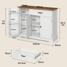Asofer Kitchen Cabinet With Drawer And Shelves, Multi-Purpose Cabinet With Ample Storage Space, Vintage Look For Kitchen, Living Room, 84.5 Cm High - Brown - View 9