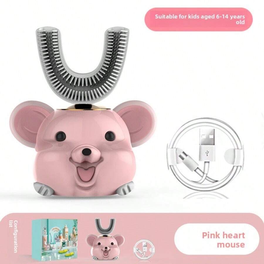 Children's U-Shaped Electric Baby Toothbrush Liquid Silicone Brush Head Infant Dental Cleaner - Chuột Trái Tim Hồng [Dành cho trẻ từ 6-14 tuổi] Phiên bản thiếu nhi - Xem 1