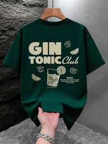 Men's Graphic Print T-Shirt, Beach Summer Wear Loose Fit Short Sleeve Tee - Dark Green - View 2