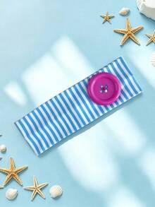 1pc Women's Elegant Sweet Striped Button Print Elastic Fabric Sports Headband, Suitable For Daily Wear, Fitness, Running, Yoga, Sweat-Absorbing Hair Band Headscarf, Fashion Hair Accessory, Bohemian Style Hair Decoration, Elegant (Printing Process, Slight Color Difference Is Normal) Sport Sweatband - Button Stripes - View 15