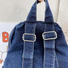 Mochila mini de mezclilla lavada vintage Y2K con bolsillos con cordón, adecuada para el estilo callejero estudiantil - Multicolor - Ver 11