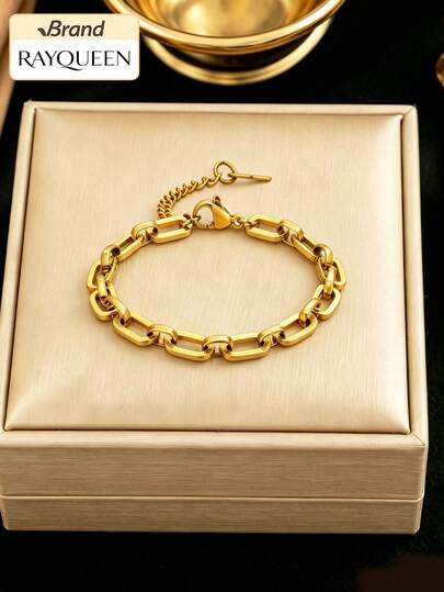 RAYQUEEN 1pc Stainless Steel Fashionable Versatile Bracelet, Gold Color, Suitable For Daily Wear