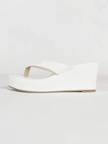 Platform Wedge Sandals, Thong Slippers, Casual Outdoor Wear Slip-On Shoes For Women - White - View 6