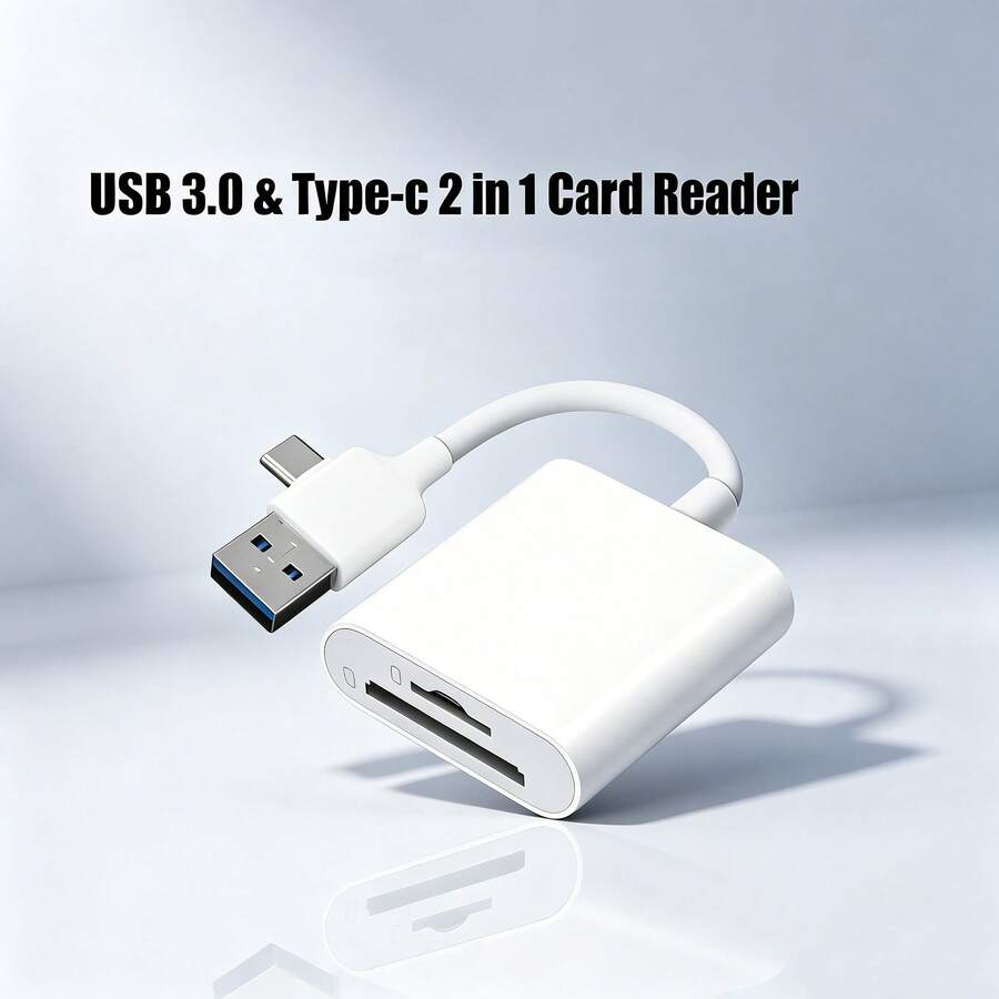 1个T型USB+Type-C二合一读卡器，SD/TF卡适配器，便携式双卡槽读卡器，相机查看器，即插即用，兼容 17/16/15、S25/S24/S23/S22/S21/S20 Ultra Plus系列 - 查看 1