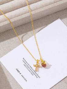 1 chiếc mặt dây chuyền hình đèn, dây chuyền đá zirconia tổng hợp lấp lánh sang trọng, món quà lãng mạn cho ngày Valentine hoặc sinh nhật. - Dây chuyền thánh giá hình quả thông - Xem 2