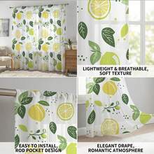 Bộ 2 rèm cửa/1 rèm voan in hình chanh và lá cây, kiểu may túi luồn thanh treo, chất liệu lưới polyester lọc sáng, họa tiết trái cây thiên nhiên tươi vui cho phòng ngủ, phòng khách, nhà bếp, kích thước 52"W * 84" - Nhiều màu - Xem 10