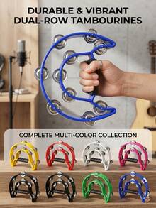 Luxury Double-Layer Bell Handheld Tambourine, Lightweight Percussion Instrument For Singers, Suitable For Stage Performance, Singing, Dance Rhythm Training, Musical Instrument Party Supplies, Father's Gift, Graduation Season, Back To School Season New Semester Gift - Multicolor - View 2