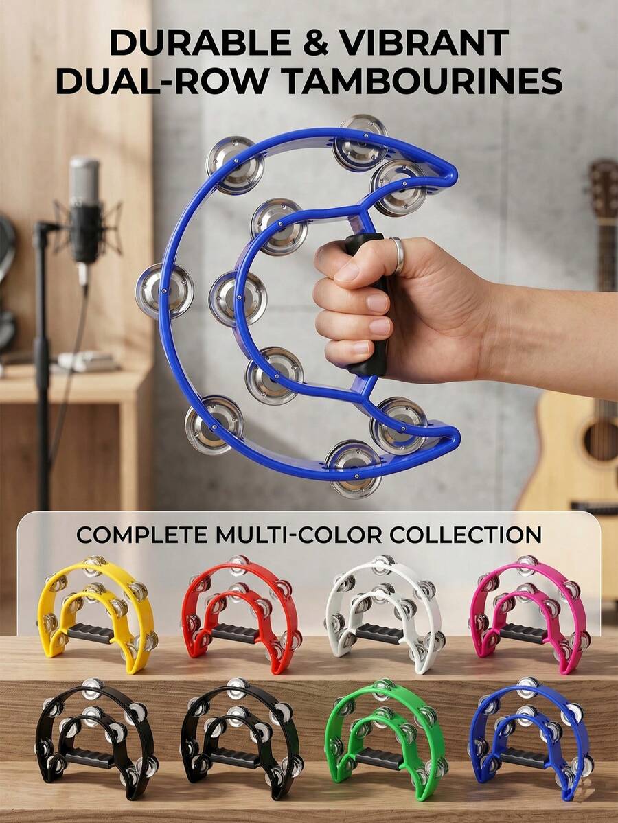 Luxury Double-Layer Bell Handheld Tambourine, Lightweight Percussion Instrument For Singers, Suitable For Stage Performance, Singing, Dance Rhythm Training, Musical Instrument Party Supplies, Father's Gift, Graduation Season, Back To School Season New Semester Gift