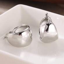 Minimalist Wide Glossy C-Shaped Hoop Earrings, Suitable For Women, Luxury Daily Commute Accessory - Antique Silver - View 8