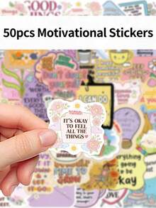 50pcs Motivational Stickers Creative Cartoon Stickers DIY Guitar Luggage Refrigerator Water Cup Planner Supplies Decorative Laptop Personalization Stickers - Multicolor - View 7