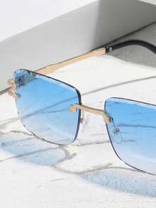1 Pair Women's Blue Square Rimless Minimalist Fashion Sunglasses, Suitable For Vacation, Party, Street Photography, Carnival, Outings And More - Baby Blue - View 2