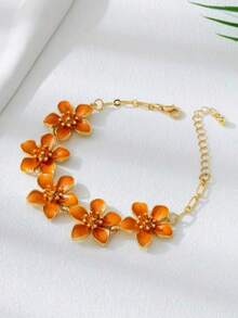 1pc Luxury Stainless Steel Inlaid Design Necklace, Suitable For Daily Wear Or Party, Or As A Gift - Orange - View 2