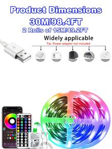 16ft - 100ft RGB LED Strip For Bedroom, With 44-Key Remote Control, Adjustable Color And Brightness, Very Easy Installation, LED Lighting For Rooms, Kitchens, Living Rooms, Atmospheric Decoration For Holidays And Parties, TV Backlighting - Nhiều màu - Xem 14