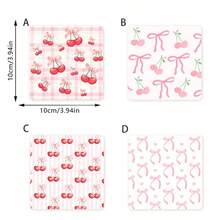 4pcs/Set Fruit Cherry Themed Square Wooden Coasters, Heat Resistant Non-Slip Tabletop Protective Pads, Suitable For Home, Office, Cafe, Party Decor, 2D - Multicolor - View 11