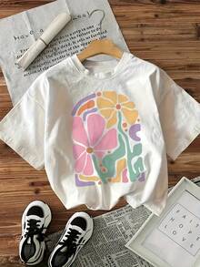 Plus Size Graphic Print T-Shirt, Short Sleeve Crew Neck Casual Top For Summer & Spring, Women's Plus Size Clothing  Ropa Mujer - White - View 1