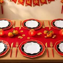 60pcs Chinese New Year Party Tableware Set, Happy Year Of The Rabbit 2026, Disposable Dinnerware, Spring Festival Decor Gift, Suitable For New Year's Eve, Serves 20 Guests (7inch+9inch+10inch) - White, Black and Red - View 6