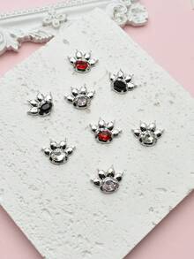10 piezas Decoraciones de uñas de estilo de dibujos animados con garra de gato, accesorios de uñas de estilo de dibujos animados 3D con piedras preciosas ovaladas de metal gris plateado - Multicolor - Ver 4