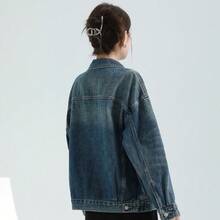 Women's Oversized Denim Jacket Boyfriend Style Loose Fit Drop Shoulder Casual Retro Autumn Coat - Vintage Blue - View 5