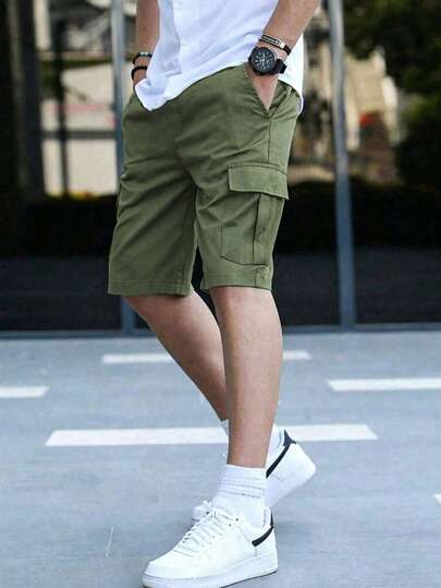1pc Tween Boys' Casual Loose Cargo Shorts, Multi-Pocket Sporty Chic Outdoor Shorts, Spring/Summer