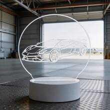 Lámpara de silueta de coche deportivo de acrílico 2D, luz de ambiente de mesita de noche con silueta de superdeportivo, lámpara de mesa para decoración de dormitorio, regalo creativo para entusiastas del automóvil, luz para dormir que cuida los ojos, alimentada por USB - Blanco - Ver 3