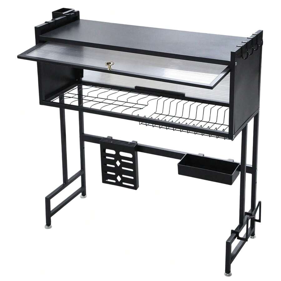 Dustproof Cover Over The Sink Dish Rack, Space Saving Kitchen Sink Shelf, Large Capacity Dish Drying & Storage Organizer - Black - View 1