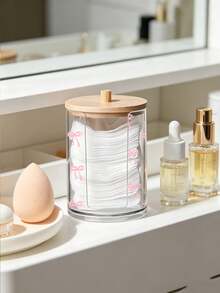 Caja de almacenamiento de plástico transparente con lazo rosa, organizador de cosméticos de escritorio, caja de almacenamiento de maquillaje transparente - Caja de almacenamiento de tocador moderno con tapa, organizador de gabinete de baño, adecuado para brochas de maquillaje - Multicolor - Ver 4